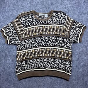 Vintage The Villager Sweater Womens Large Earthy Animal Print Maximalist